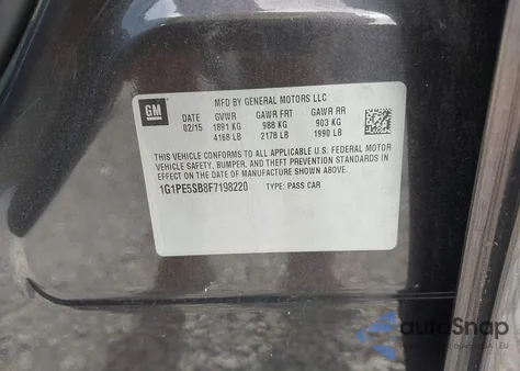 2015 Chevrolet Cruze 2Lt Auto z USA, uszkodzony, nr VIN 1G1PE5SB8F7198220